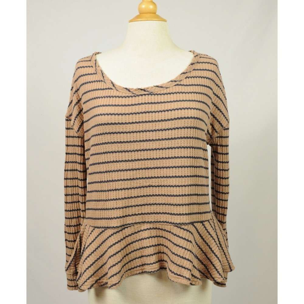 We The Free, long sleeve striped tunic,‎ peplum hem sz S/P